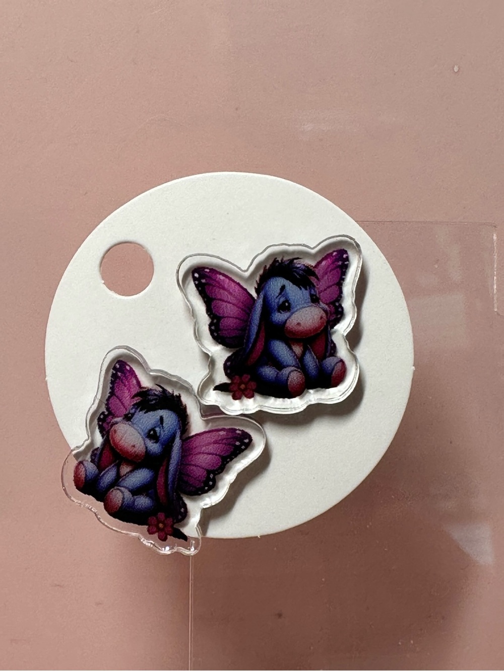 Cute Eeyore Butterfly Stud Earrings - Purple & Blue
